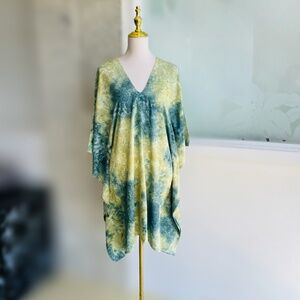 Green tie dye Medium length  kaftan dress